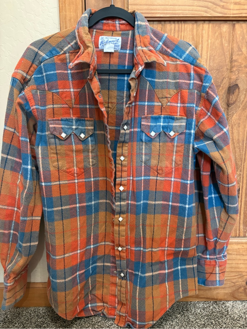 Classic Plaid Button-Down Shirt in Orange, Blue & Brown - Picture 1 of 6